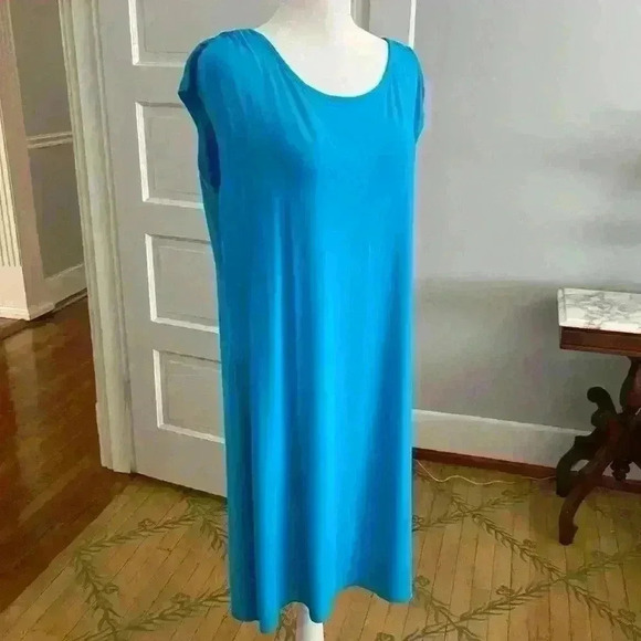 Chico's Taryn Tee Shirt Dress Size 12/14 Robin Egg Blue Stretch Flowy Casual - Picture 1 of 10
